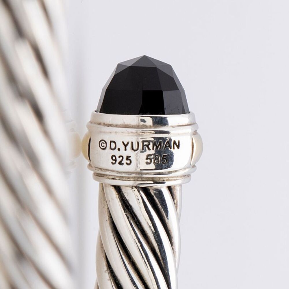 David Yurman Sterling Silver 14k Gold Onyx Cable Classics 7mm Cuff - Picture 3 of 3